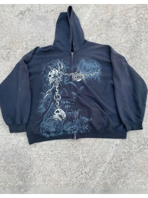 Harmony Factory Yeni Siyah Gallows Skulls Y2K Mma Cyber Grunge Kapüşonlu Unisex Hırka