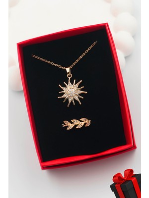 Normadia Şık 316L Çelik Kadın Güneş ve Taşlı Ayarlanabilir Yüzük Seti