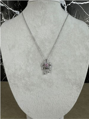 Normadia Parlak Taşlı, Göz Figürlü Şık Çelik Kolye, Günlük Kullanıma Uygun