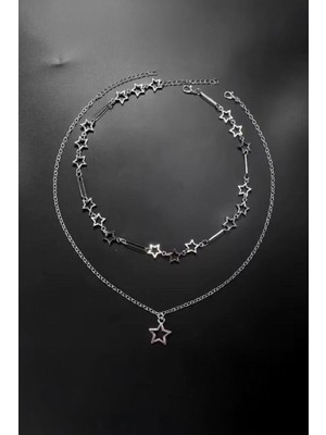 Harmony Factory Silver Star Çift Zincirli Kolye