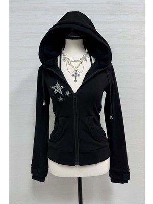 Harmony Factory Yıldız Desenli Stars Kapüşonlu Sweatshirt Hırka