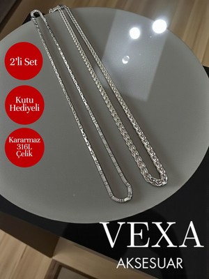 Normadia 2'li Aristo ve Yuvarlak Kral Zincir Çelik Erkek Kolye Seti