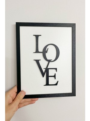 Kuzeylina Ahşap Çerçeveli 2 Katmanlı Love Yazılı Mdf Duvar Tablosu Siyah | 25X20 cm