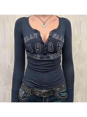 Harmony Factory Vintage Lacivert Waat Faak Rock More Uzun Kollu Crop