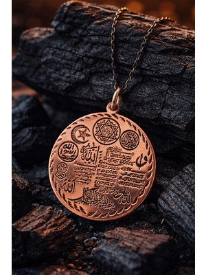 Normadia Bakır Kolye Ucu Celcelütiye 4 Kul Duası Hilyei Şerif Ebcet Mührü