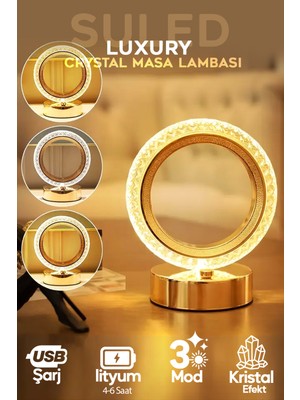Kristal Moon Oval Masa Lambası, USB Şarjlı, 3 Modlu, Ambiyans LED Nightlamp
