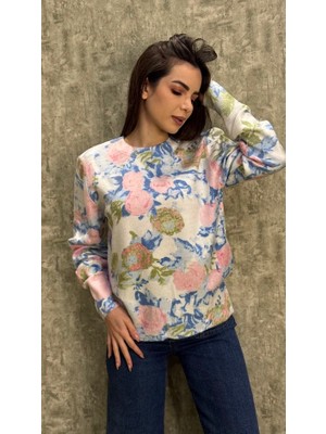 Leilaa Retro Çiçek Desenli Midi Boy Kazak