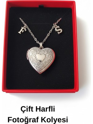 Normadia Kişiye Özel Çift Harfli Kallp Açılabilir Kapaklı Fotoğraf Kalp Hediye