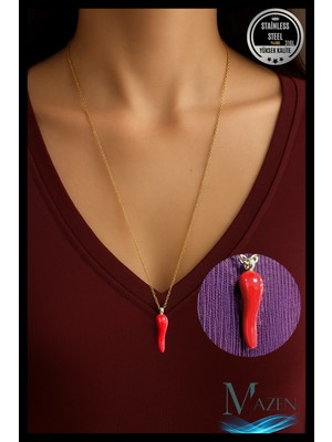 Normadia Kırmızı Biber Kolye, 316L Çelik, 60 cm Zincir, Şık Kadın Takı