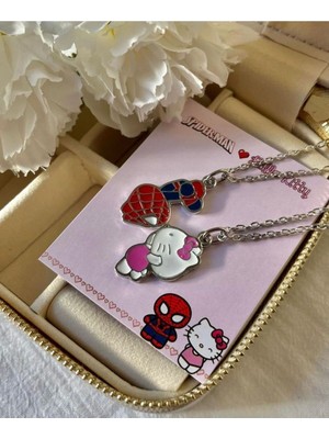 Normadia Sevimli Hello Kitty ve Spiderman Temalı Iki Adet Şık Kolye Seti