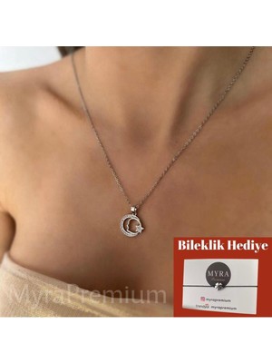 Normadia Şık Ayyıldızlı Çelik Kolye ve Bileklik Hediye Seti
