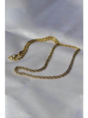 Normadia Şık Çelik Kalın Burgu Zincir, 14 Ayar Altın Kaplama, Zarif Takı