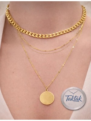 Taktak Altın Renk Gold Katlı Zincir Kolye 3lü