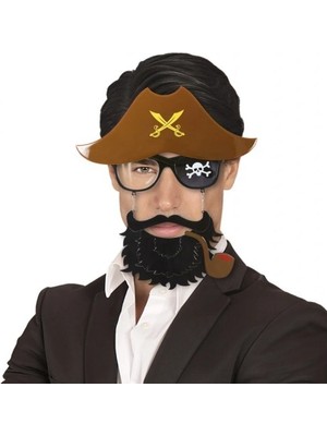 Luord-Store Kahve Renk Şapkalı Siyah Sakallı Pipolu Jack Sparrow Denizci Korsan Gözlüğü 24X25 cm