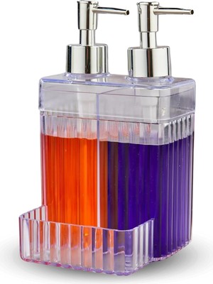 Delixa 2 Bölmeli Şeffaf Akrilik Sabunluk ve Deterjanlık – Sünger Hazneli, Mutfak ve Banyo Için Pratik Şeffa