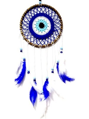 Luord-Store Nazar Boncuğu Desenli Kuş Tüylü El Yapımı Düş Kapanı Duvar Süsü