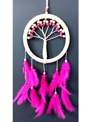 Luord-Store Fuşya Kuş Tüylü Hayat Ağacı Düş Kapanı Dream Catcher Duvar Süsü