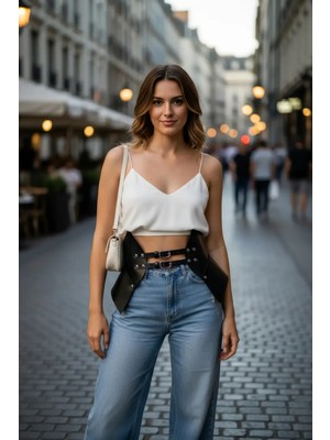 Çamaşır Kenti Siyah Kadın Kemer Çift Tokalı Geniş Korse Kemer - CMSR1010