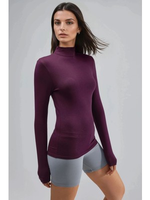 Hiccup Kadın Busem Slim Fit Yarım Balıkçı Yaka Bluz Leylak Moru