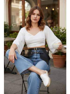 Çamaşır Kenti Siyah Kadın Kemer Geniş Panelli Çift Tokalı Bel Aksesuarı - CMSR1119