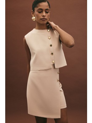 Sateen Lucy Mini Etek - Bej