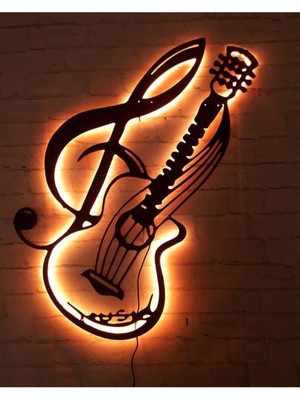 Müzik Temalı Ledli Ahşap Duvar Süsü, Şık ve Dekoratif Tablo