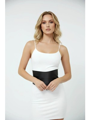 Çamaşır Kenti Siyah Kadın Kemer Geniş Suni Deri Korsaj Bel Kemeri - CMSR1112