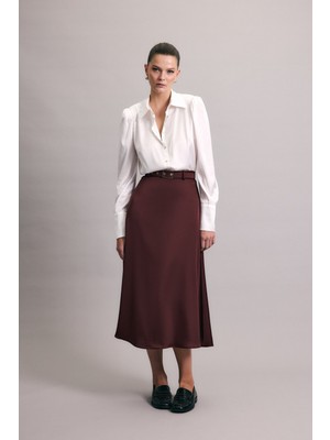 Sateen Kemerli Saten Etek - Bordo