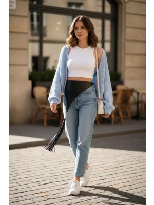 Çamaşır Kenti Siyah Kadın Kemer Geniş Asimetrik Kesimli Püskül Detaylı - CMSR1198