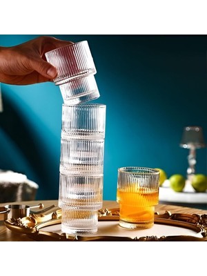 Delixa Origami Desenli Cam Içecek Bardağı, 200 Ml, 9 cm Yükseklik, Oluklu Tasarım, Şeffaf