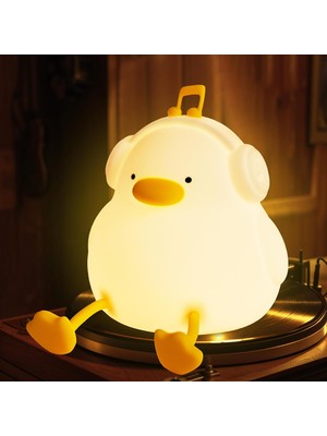 Hepta Collection Coopark Ördek Gece Lambası, Kulaklıklı Sevimli Ördek Lambası, Yatak Odası Için Mükemmel Silikon Gece