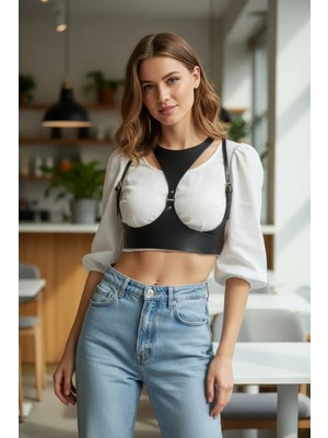 Çamaşır Kenti Siyah Kadın Kemer Deri Tokalı Büstiyer Kemer - CMSR1151