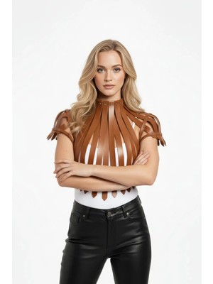 Çamaşır Kenti Taba Kadın Kemer Zımba Detaylı Deri Korse Yelek - CMSR1257