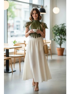 Çamaşır Kenti Haki Kadın Kemer Zımba Detaylı Deri Korse - CMSR1257