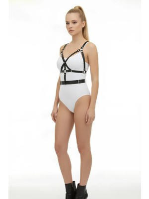 Çamaşır Kenti Siyah Kadın Kemer Suni Deri Çoklu Şeritli Metal Tokalı - CMSR1294