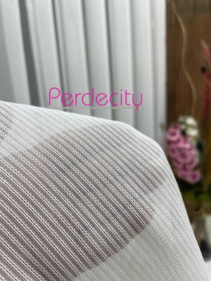 Perdecity Cabir Simli Çizgili Ağır Gramajlı Tül Perde 1x3 Sık Pile Kırışma Yapmaz Ütü Istemez