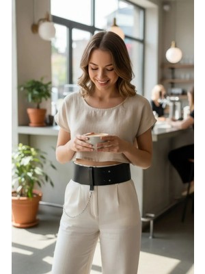 Çamaşır Kenti Siyah Kadın Kemer Kalın Bel Korse Aksesuarı - CMSR1117