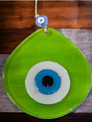 Luord-Store Mavi Nazar Boncuklu Şeffaf Açık Yeşil Renk Nazar Boncuklu Damla Desen El Yapımı Duvar Süsü