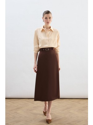 Sateen Kemerli Saten Etek - Kahve