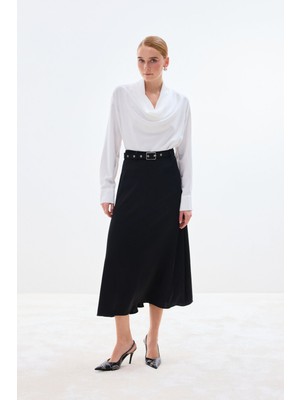 Sateen Kemerli Saten Etek - Siyah