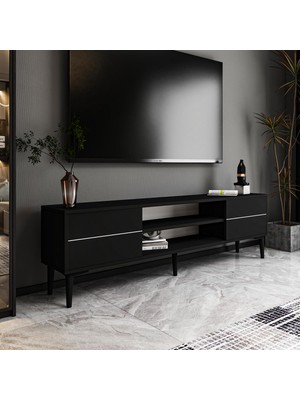 Hepta Collection Aragon Modern Tv Sehpası – 140 Cm, 2 Kapaklı + 2 Açık Raflı, Siyah & Beyaz Renk Seçenekli Tv Ünitesi