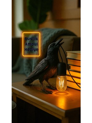 Karga Figürlü Masa Lambası, Rustik Tarz, Dekoratif ve Hediye Fikirli