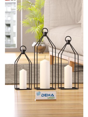 Delixa Metal Kafes 3’lü Set Mumluk Fener Dekoratif Mumluk Ferforje Şamdan
