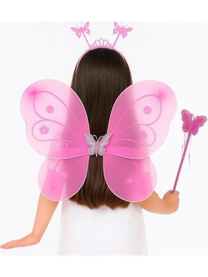 Luord-Store Pembe Kelebek Kız Seti – 50 cm Kelebek Kanadı, Taç ve Asa