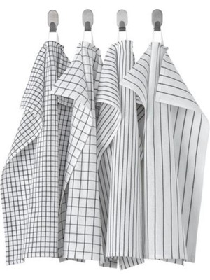 Ikea %100 Pamuk Beyaz-Koyu Gri Çizgili-Kareli (4 Adet)  Kurulama Bezi Seti