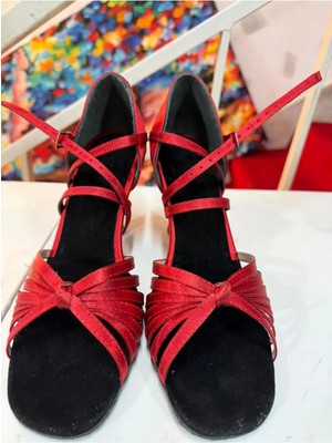 Bitangosu Kırmızı Inci-Saten, Latin -Salsa-Tango Dans ve Salon Ayakkabısı 8.5 cm 13 Pont Kapalı Topuk