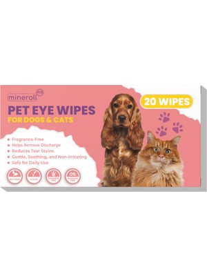 Delixa Mineroll Pets Kedi ve Köpek Göz Temizleme Mendilleri- Tek Kullanımlık, Hassas Gözyaşı Lekesi Temizle