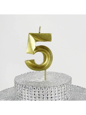 Delixa Parti Vitrini 5 Beş Rakamlı Gold (Altın) Mum 6.5 cm