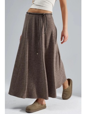 Hiccup Kadın Busem Bağlama Detaylı Dokulu Maxi Etek Kahve Kahvesi