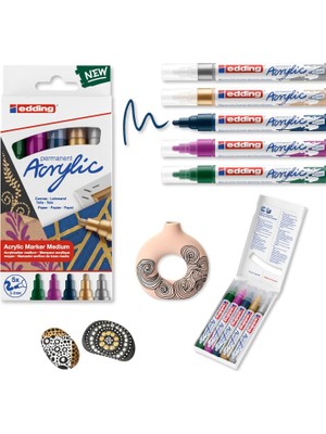 Delixa Edding 5100 Akrilik Markör - Yeşil Mor Mavi Silber Altın - Akrilik Markörler 5'li Paket (Metalik)